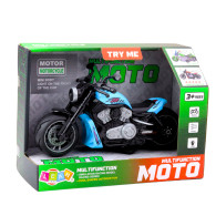 Le jouet de moto à piles avec lumières et sons, bleu.