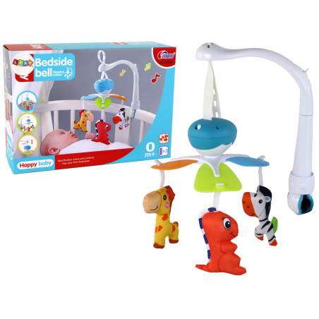 Karusell till spjälsäng med batteridrift, universell klämma, hängande leksaker, blå.