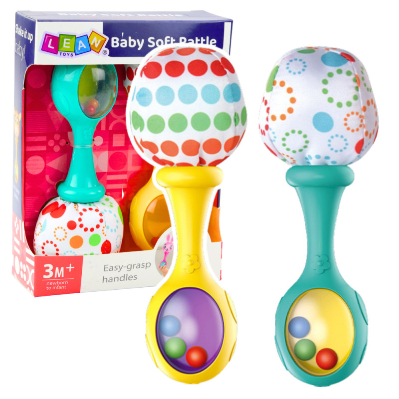 Rasselset med mjuk bollmönster Gul Grön 2 st