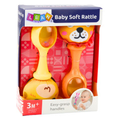 Set med skallra och mjuk boll, mönster giraff lejon, 2 stycken.