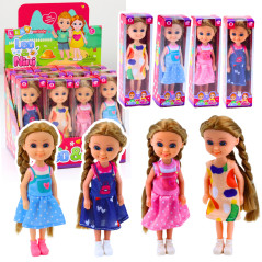 Liten docka med långt hår i klänning 15 cm mix