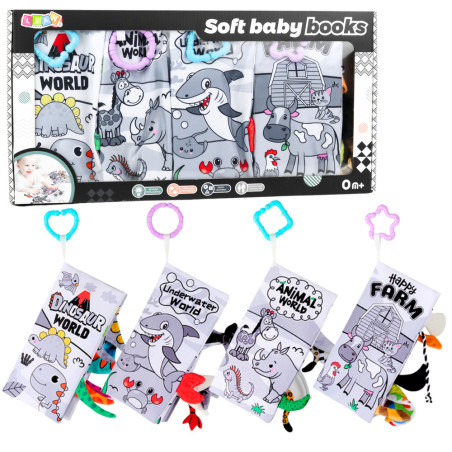 Set av mjuka sensoriska pedagogiska böcker för småbarn 4 st.