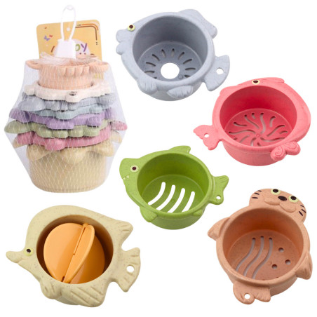 Set med 6 pastellfärgade badkoppar för badrummet 2-i-1