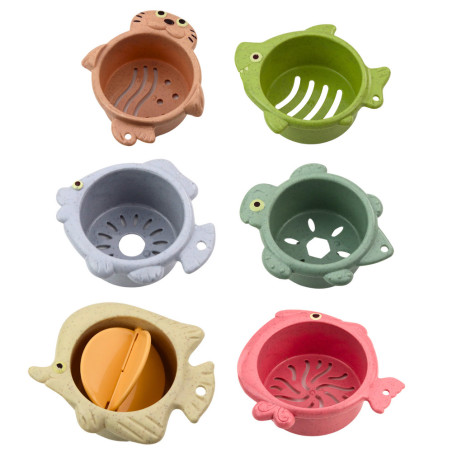 Set med 6 pastellfärgade badkoppar för badrummet 2-i-1