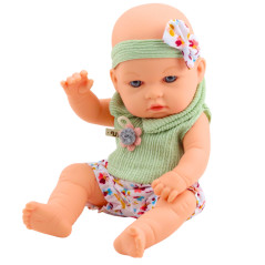 Dockan Baby i Grönt Klänning med Blommor Hårband med Rosett