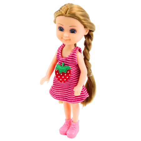 Minidocka med tillbehör, kattvagn, dockset, rosa docka.