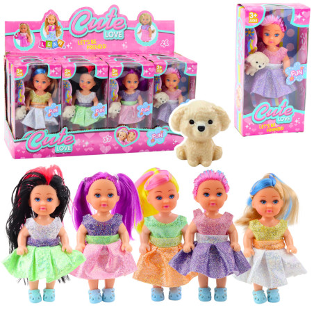 Set Liten Docka I Klänning Hund Docka Husdjur Blandning 12cm