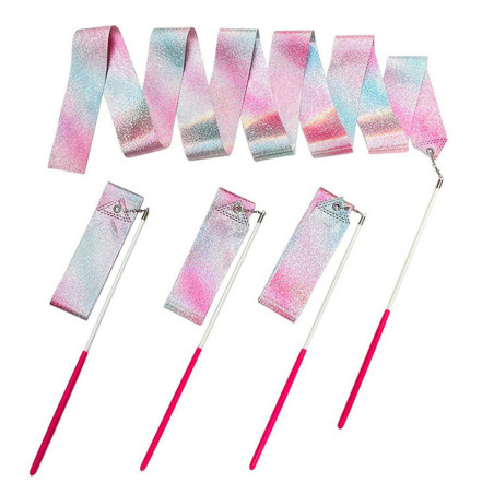 Band för gymnastik, dans och träning i olika färger: rosa, lila, blå, glänsande, 205x5cm.