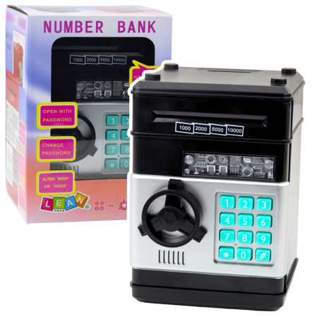 Bankomat Kassaskåp Spargris Ljus Ljud PIN-kod Svart