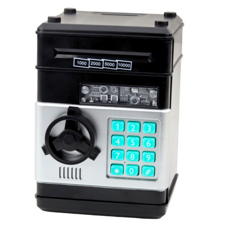 Bankomat Kassaskåp Spargris Ljus Ljud PIN-kod Svart