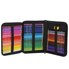 Set med sexkantiga rit- och skisspennor i ett 72-delars pennfodral.