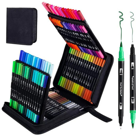 Set med 120 vattentäta dubbelsidiga färgpennor