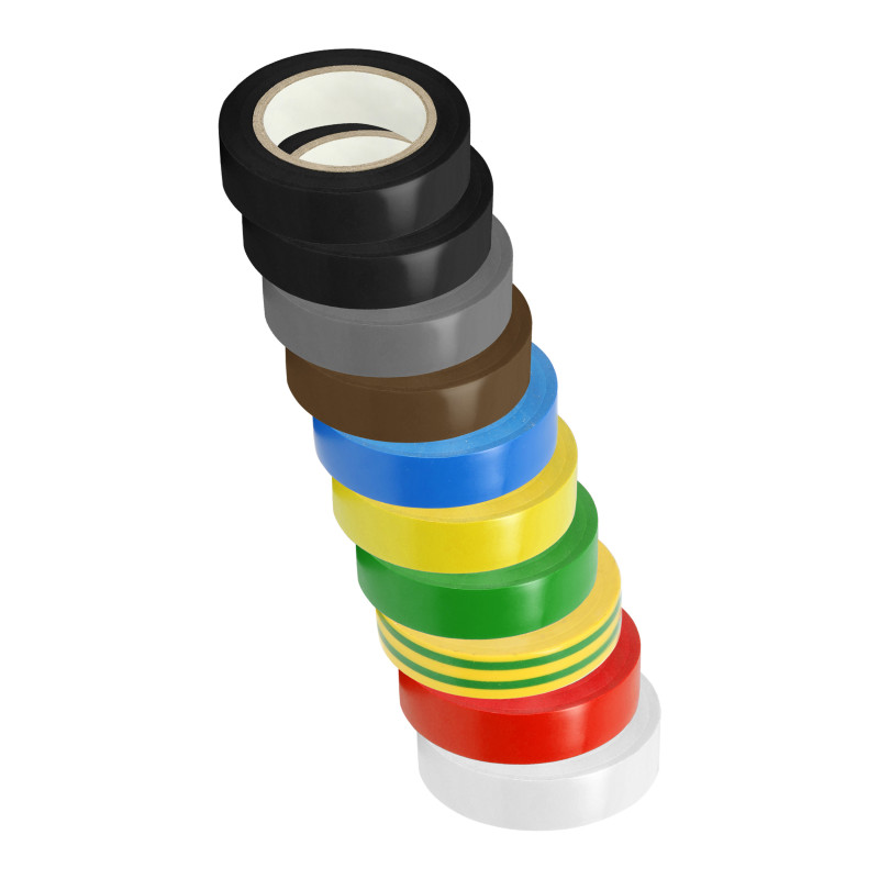 Ett set med 10 band 15 mm, 2x svart, grå, brun, blå, gul, grön, gul-grön, röd, vit, längd 10m.