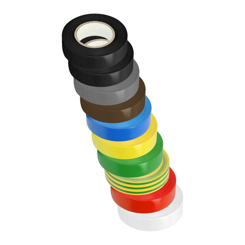 Ett set med 10 band 19mm, 2x svart, grå, brun, blå, gul, grön, gul-grön, röd, vit, längd 20m.