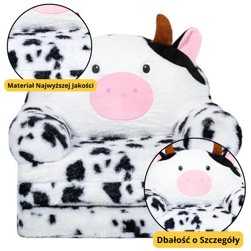 Utfällbar barnstol Ko 3-nivå Vit Svart 50x50cm