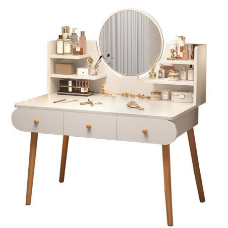 Sminkbord med spegel och tre lådor, vit, 100x40x120 cm.