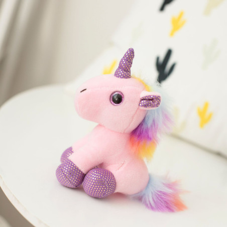 Mjuk Unicorn Nyckelring Metallring Rosa 12cm
