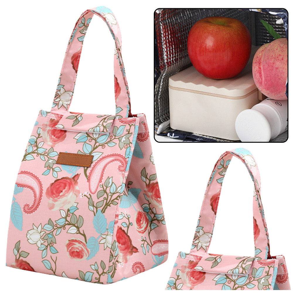 Isolerad termisk frukostväska Lunchväska Rosa Blommor 25cm