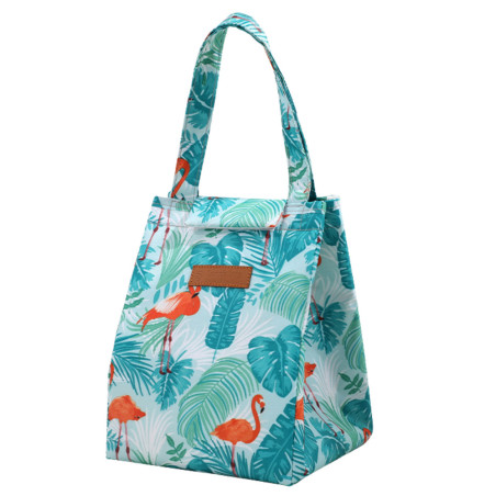 Isolerad termisk frukostväska Lunchväska med flamingo löv 25 cm