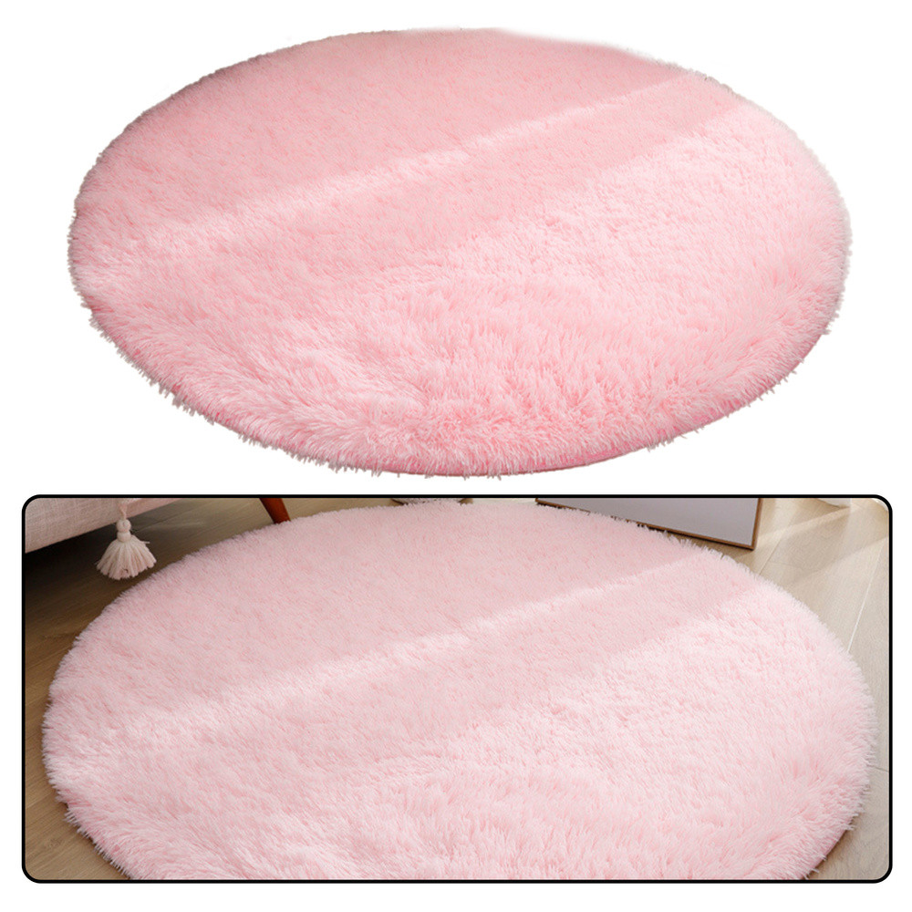 Pluszowy Miękki Dywan Okrągły Antypoślizgowy Jasno Różowy 122cm Pluszowy Miękki Dywan Okrągły Antypoślizgowy Jasno Różowy 122cm