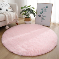 Mjuk Rund Halkfri Ljusrosa Plyschmatta 122cm
