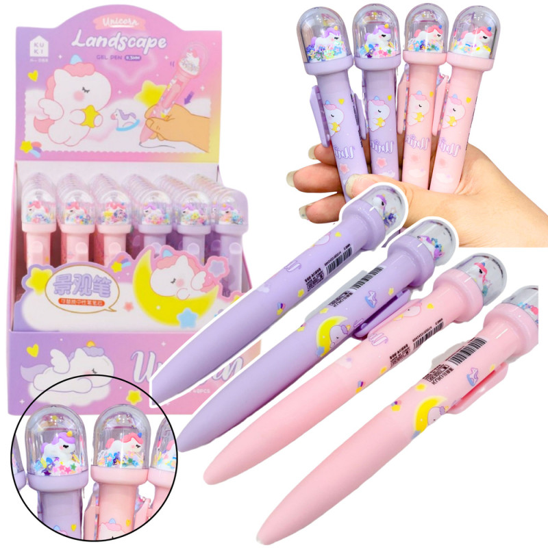 Pennan med glitterkupa, enhörningsfigur, blå bläck 0,5 mm