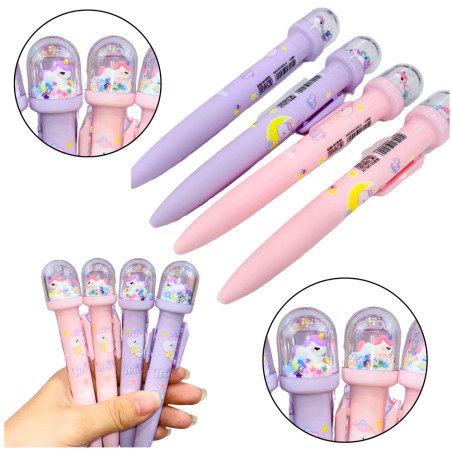 Pennan med glitterkupa, enhörningsfigur, blå bläck 0,5 mm