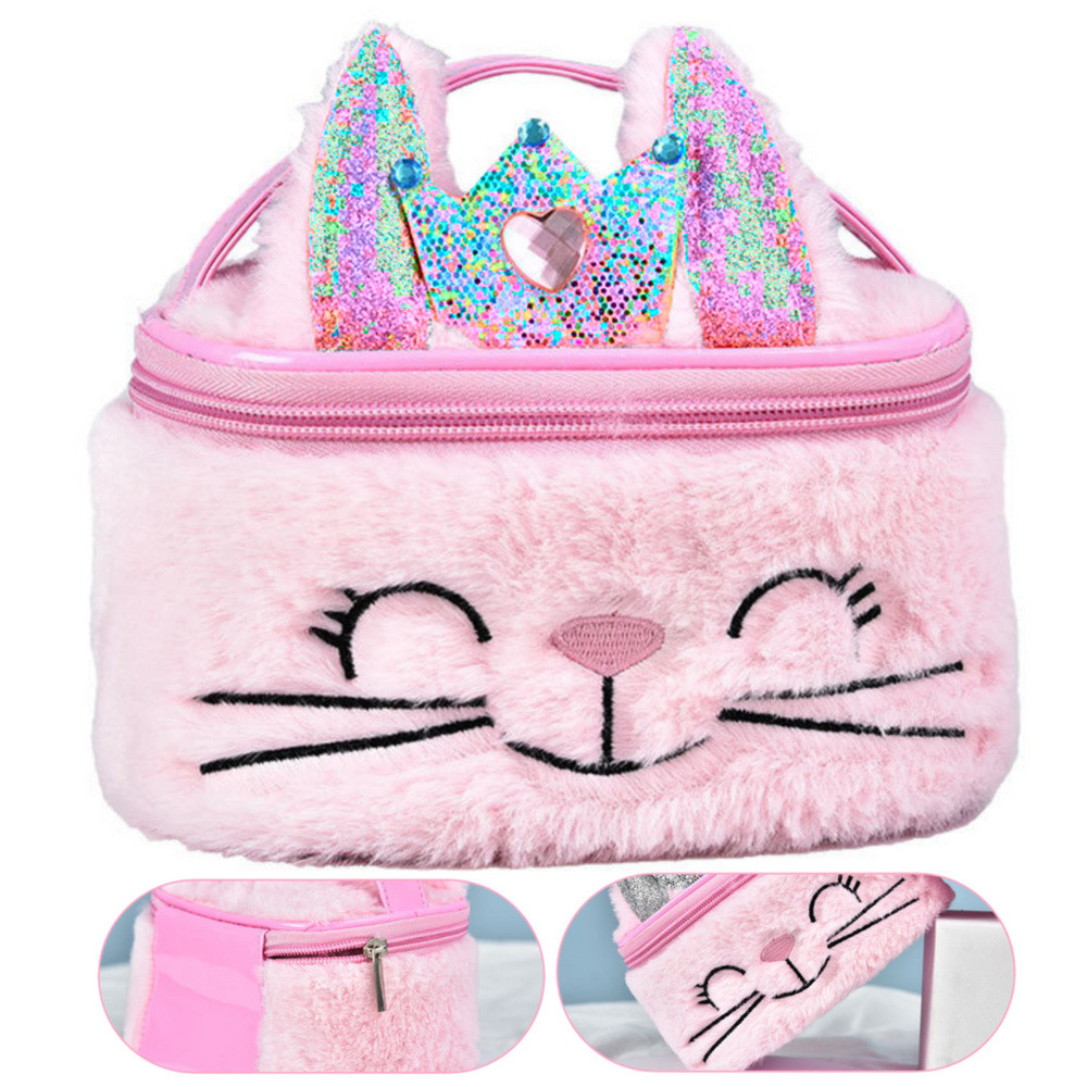 Mjuk Barnkosmetikväska Kanin Glittrig Rosa 20cm Mjuk Barnkosmetikväska Kanin Glittrig Rosa 20cm