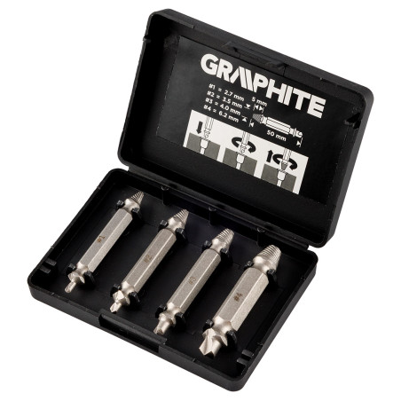 Dubbeländade skruvmejslar för avbrutna skruvar eller skadade muttrar, set med 4 stycken.