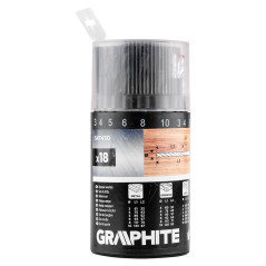 Ett set borr för metall, trä, tegel 3, 4, 5, 6, 8, 10 mm, 18 st.