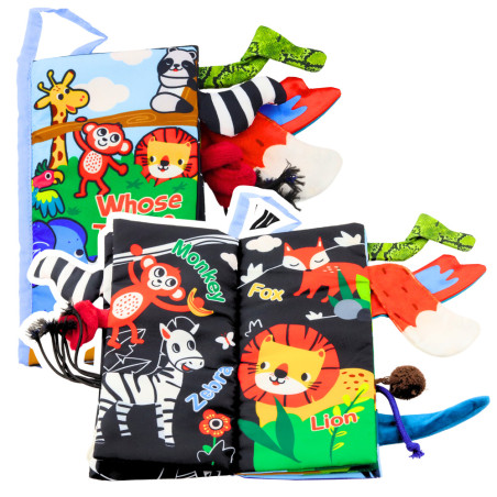 Mjuk Skallrande Pedagogisk Bok med Djur Svansar för Spädbarn Blå