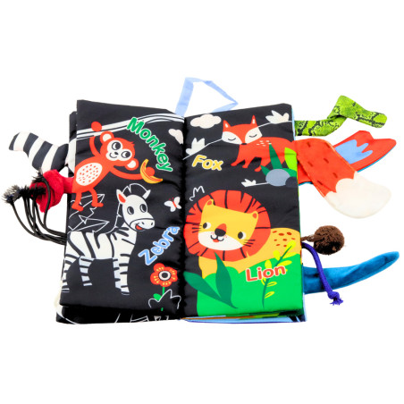 Mjuk Skallrande Pedagogisk Bok med Djur Svansar för Spädbarn Blå