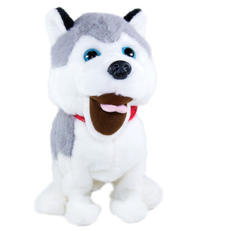 Interaktiv maskot Figo, en hund som reagerar på kommandon, husky.