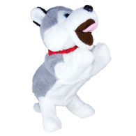 Interaktiv maskot Figo, en hund som reagerar på kommandon, husky.