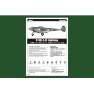 Modell av plast p-38l-5-l0 Lightning, amerikanskt stridsflygplan.