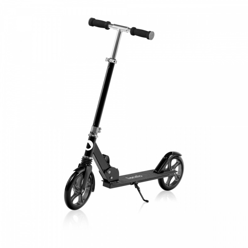 Svart hopfällbar sparkcykel.