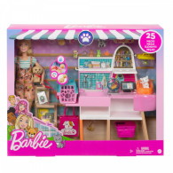 Set med en Barbie-docka butik-salong för husdjur