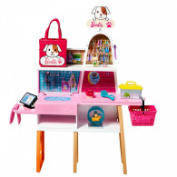 Set med en Barbie-docka butik-salong för husdjur