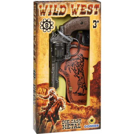 Revolver cowboy metall med hölster 8 patroner Gonher | HandlaSmidigt.se