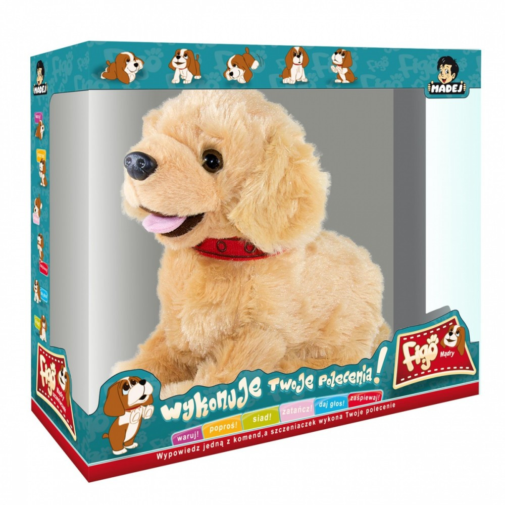 Interaktiv maskot Figo, en hund som reagerar på kommandon, labrador. Interaktiv maskot Figo, en hund som reagerar på kommandon, labrador.