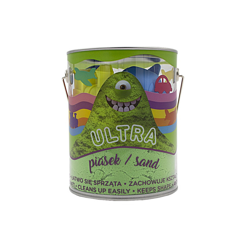 Sand ultra sand burk 900g 4 stora formar 2 verktyg gröna fordon