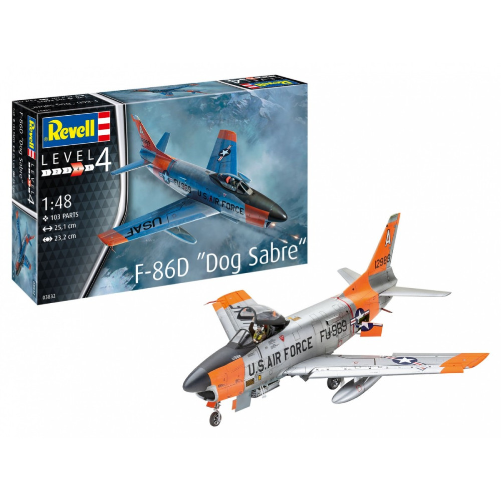 Modell av en plastflygplan f-86d dog sabre i skala 1:48.