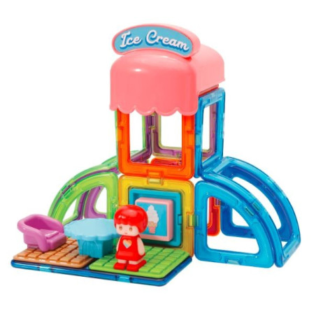 Set med magnetiska klossar stad - glassbar 22 delar