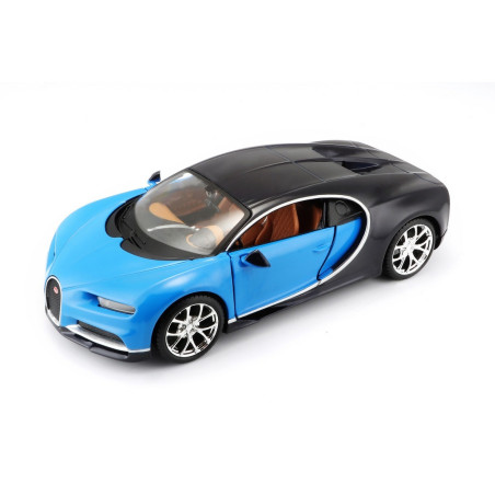 Modellen Bugatti Chiron i blått och svart.