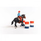 Set med cowboy- och hästfigurer och en hästkapplöpning runt tunnor i Farm World.