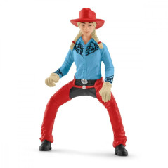 Set med cowboy- och hästfigurer och en hästkapplöpning runt tunnor i Farm World. | HandlaSmidigt.se