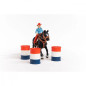 Set med cowboy- och hästfigurer och en hästkapplöpning runt tunnor i Farm World.