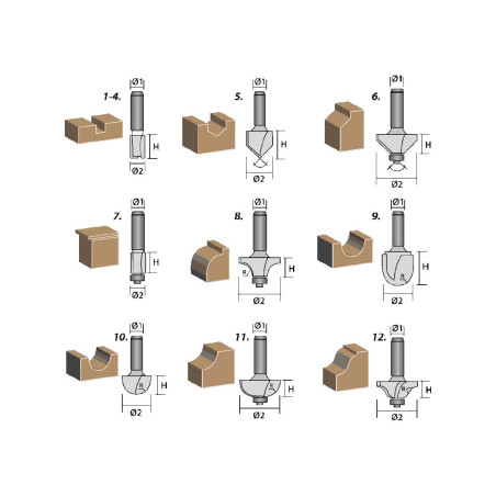 Fräsar med skaft 8 mm, set om 12 stycken.