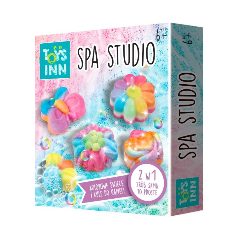 Kreativt set med Spa Studio Flower-ljus och badkulor.