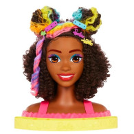 Barbie styling head neon rainbow curly hair